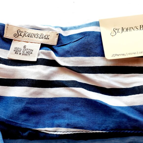 St. John's Bay Womens Skirt Navy Blue Midi Stripe A-line Size 6 New - Picture 6 of 9
